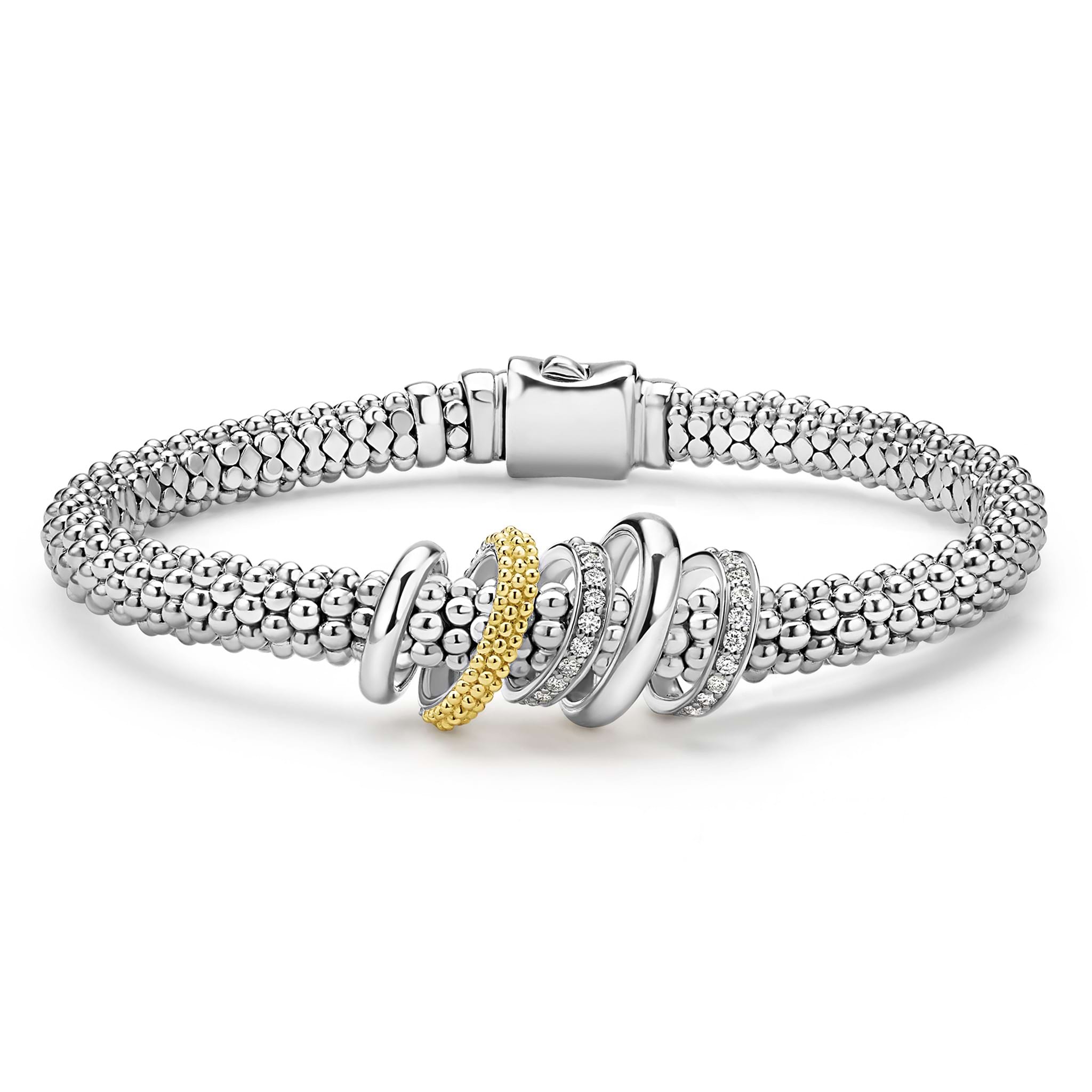 Lagos Caviar Lux Two-tone Five Ring 6mm Diamond Bracelet