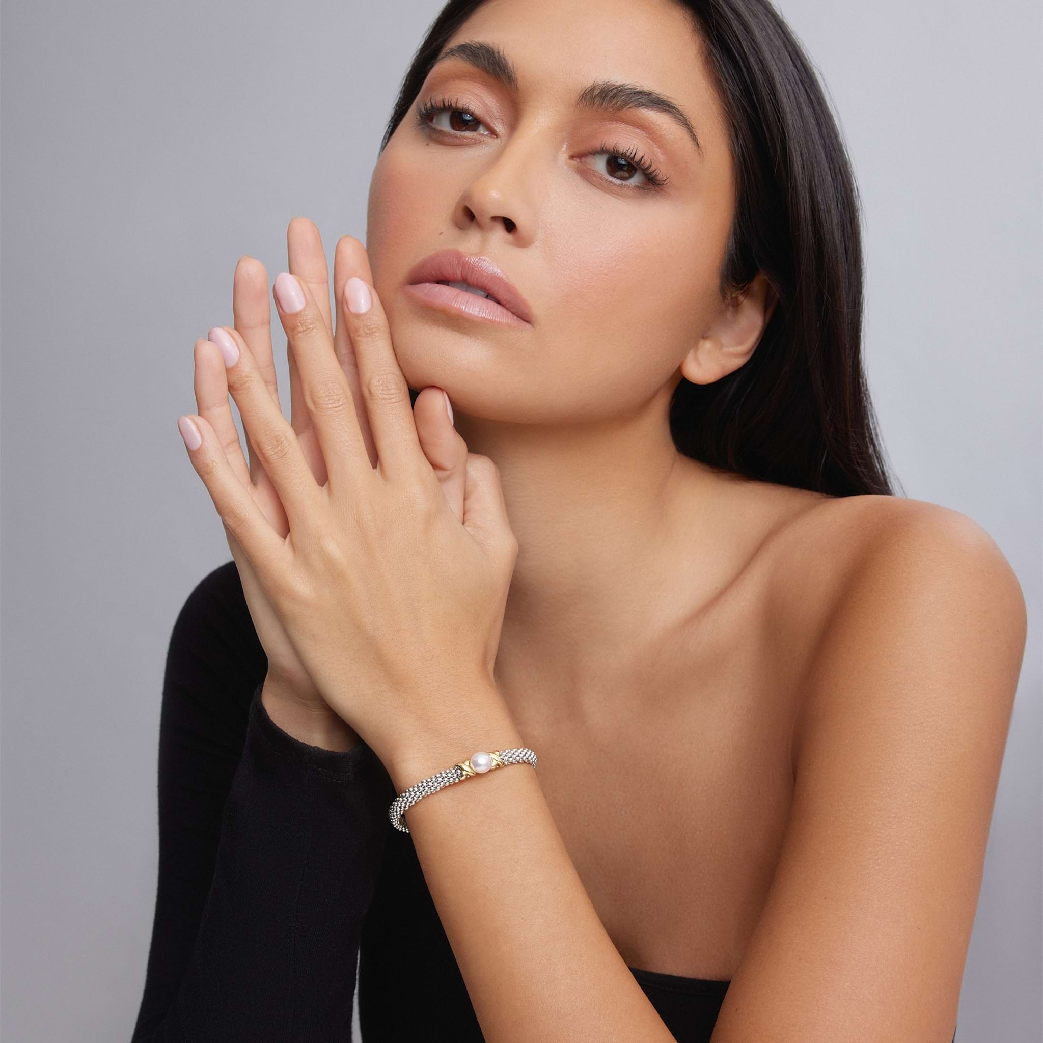 LAGOS Luna Two-Tone X Pearl 6mm Caviar Bracelet