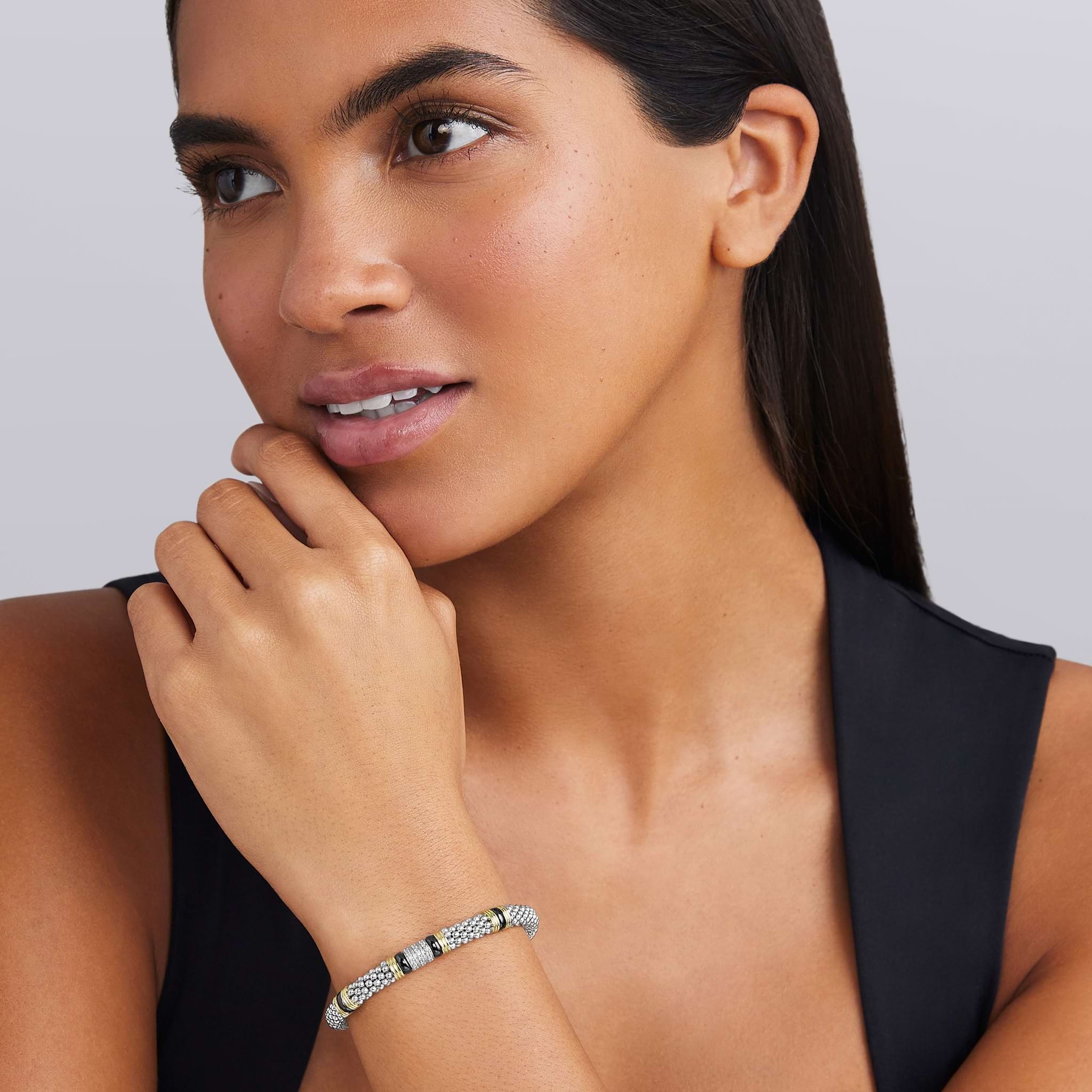 LAGOS Black Caviar Two-Tone Ceramic Station Diamond Bracelet