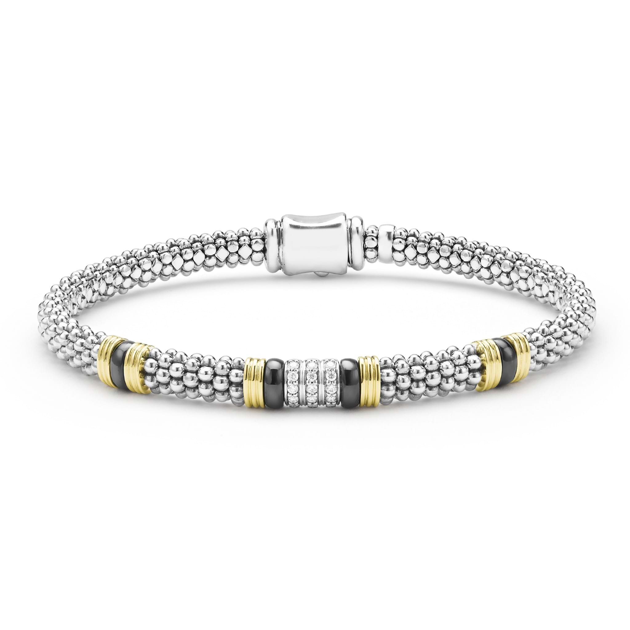 LAGOS Black Caviar Two-Tone Ceramic Station Diamond Bracelet