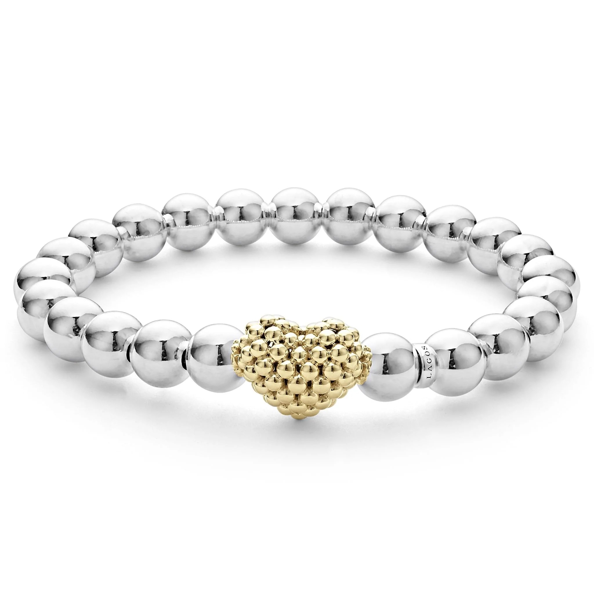 LAGOS Signature Caviar Gold Heart Bead Stretch Bracelet