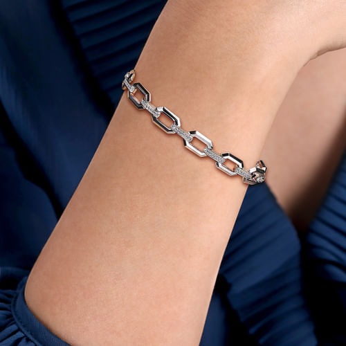 Gabriel & Co. Contemporary Silver White Sapphire Link Chain Bracelet