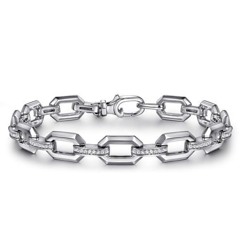 Gabriel & Co. Contemporary Silver White Sapphire Link Chain Bracelet