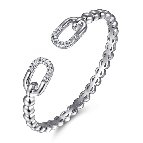 Gabriel & Co. Bujukan Silver White Sapphire Open Bangle Bracelet