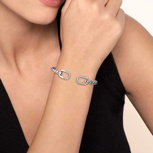 Gabriel & Co. Bujukan Silver White Sapphire Open Bangle Bracelet