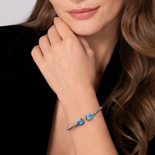 Gabriel & Co. Bujukan Pear Blue Topaz Bangle Bracelet
