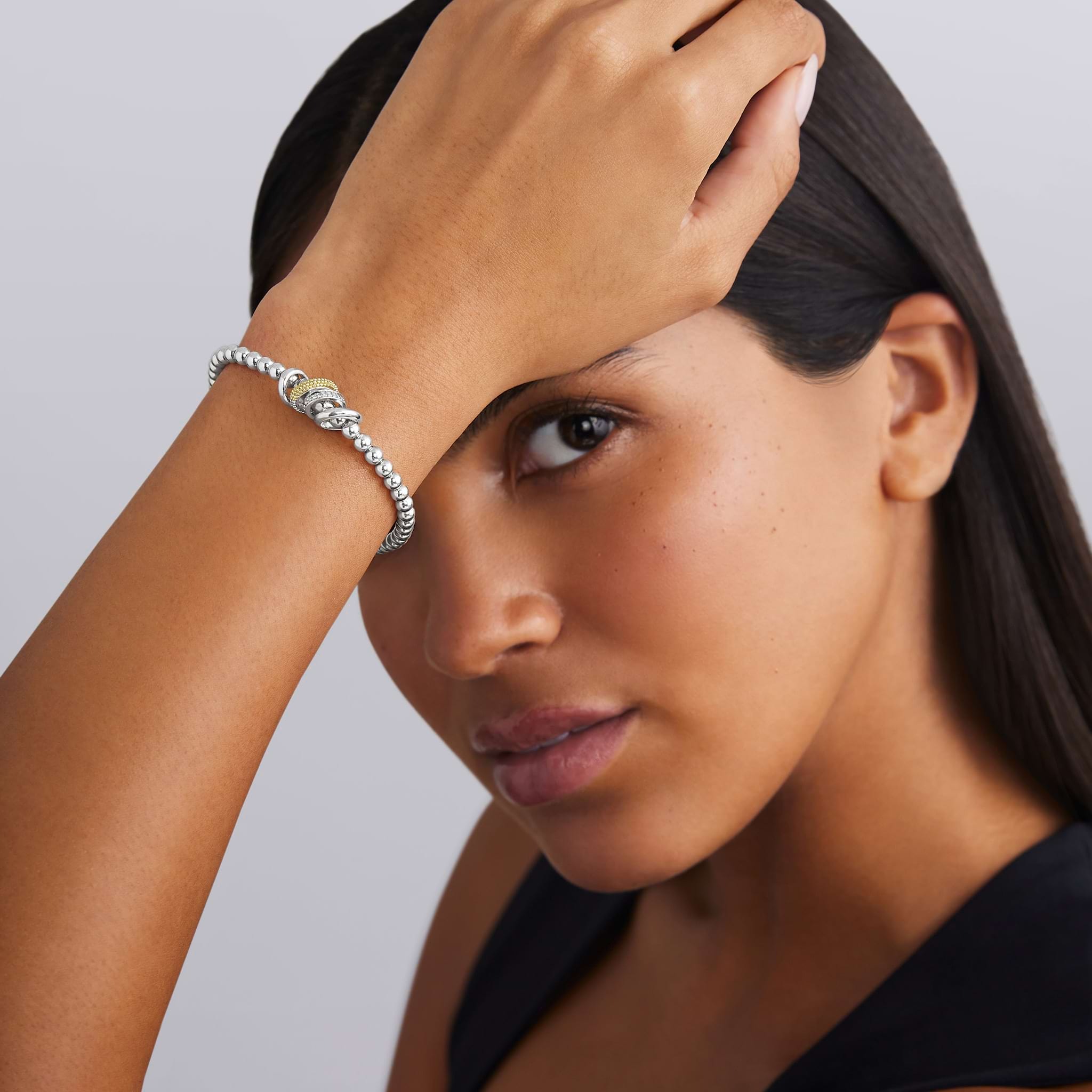 LAGOS Caviar Lux Two-Tone Four Ring Diamond Stretch Bracelet