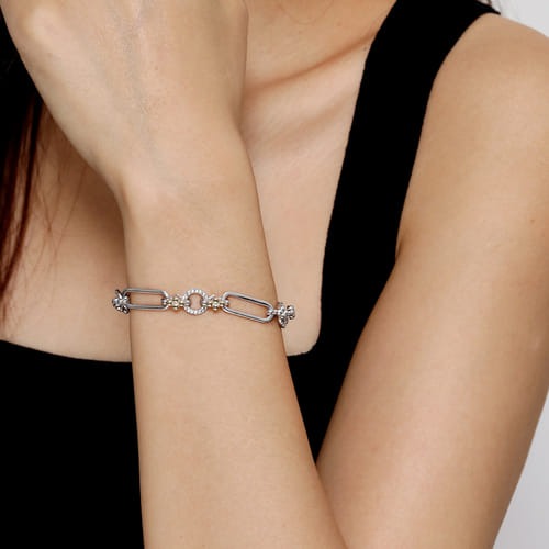 Gabriel & Co. Clover & White Sapphire Link Chain Bracelet