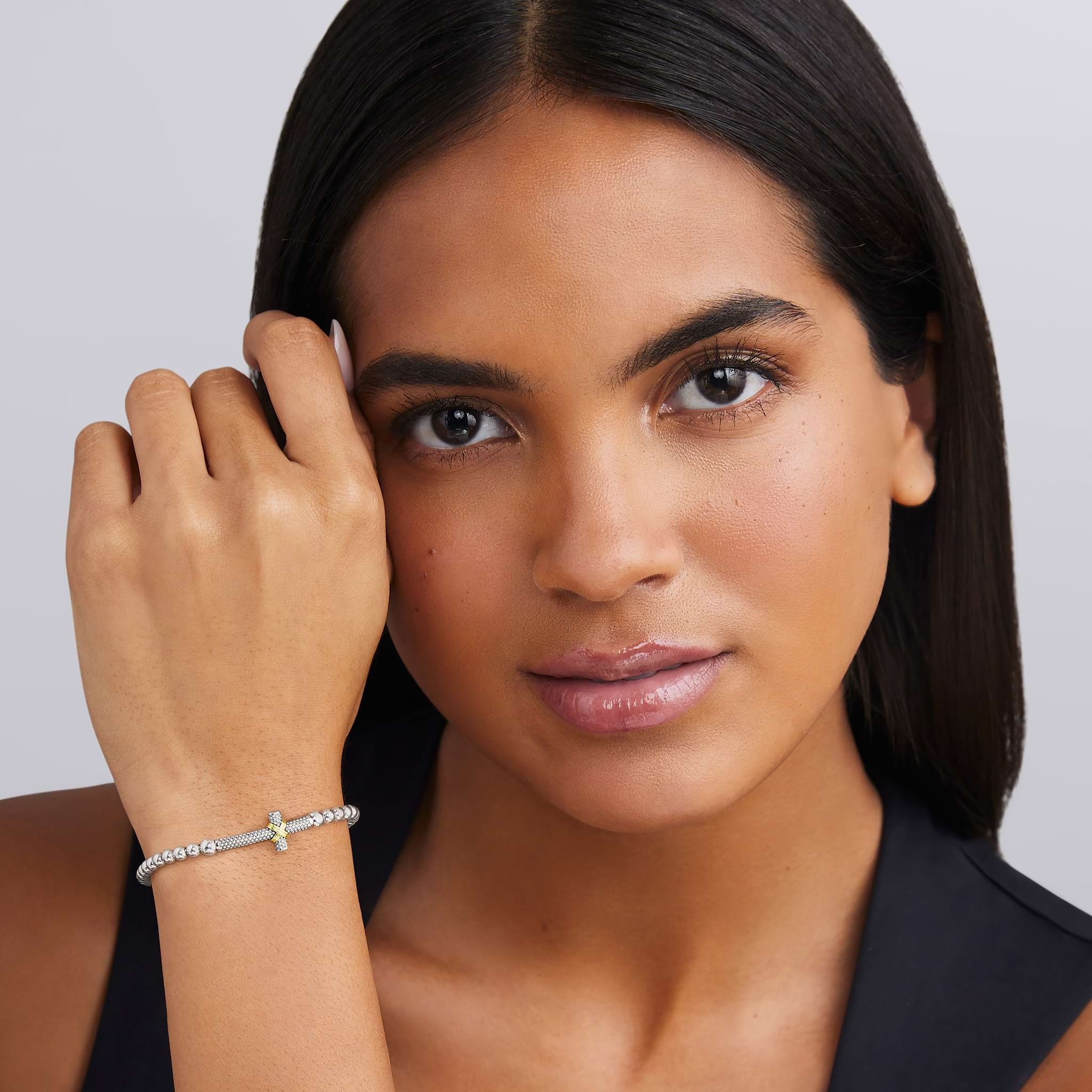 LAGOS Signature Caviar Two-Tone Cross Stretch Bracelet