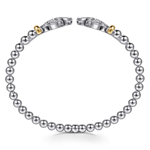 Gabriel & Co. Bujukan Silver Beads & White Sapphire Flower Split Bangle Bracelet