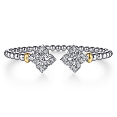 Gabriel & Co. Bujukan Silver Beads & White Sapphire Flower Split Bangle Bracelet