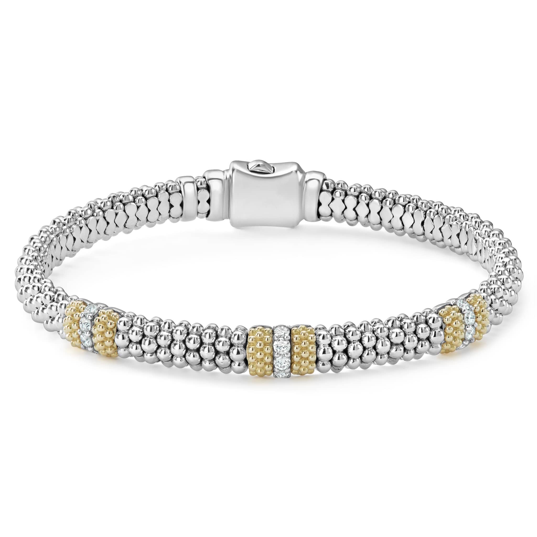 LAGOS Three Station Diamond 6mm Caviar Bracelet
