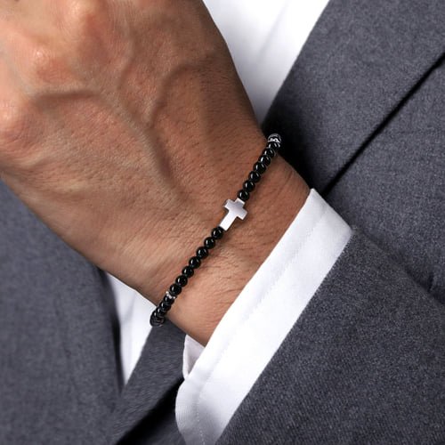Gabriel & Co. Men Fashion Bujukan Onyx Beaded Cross Bracelet