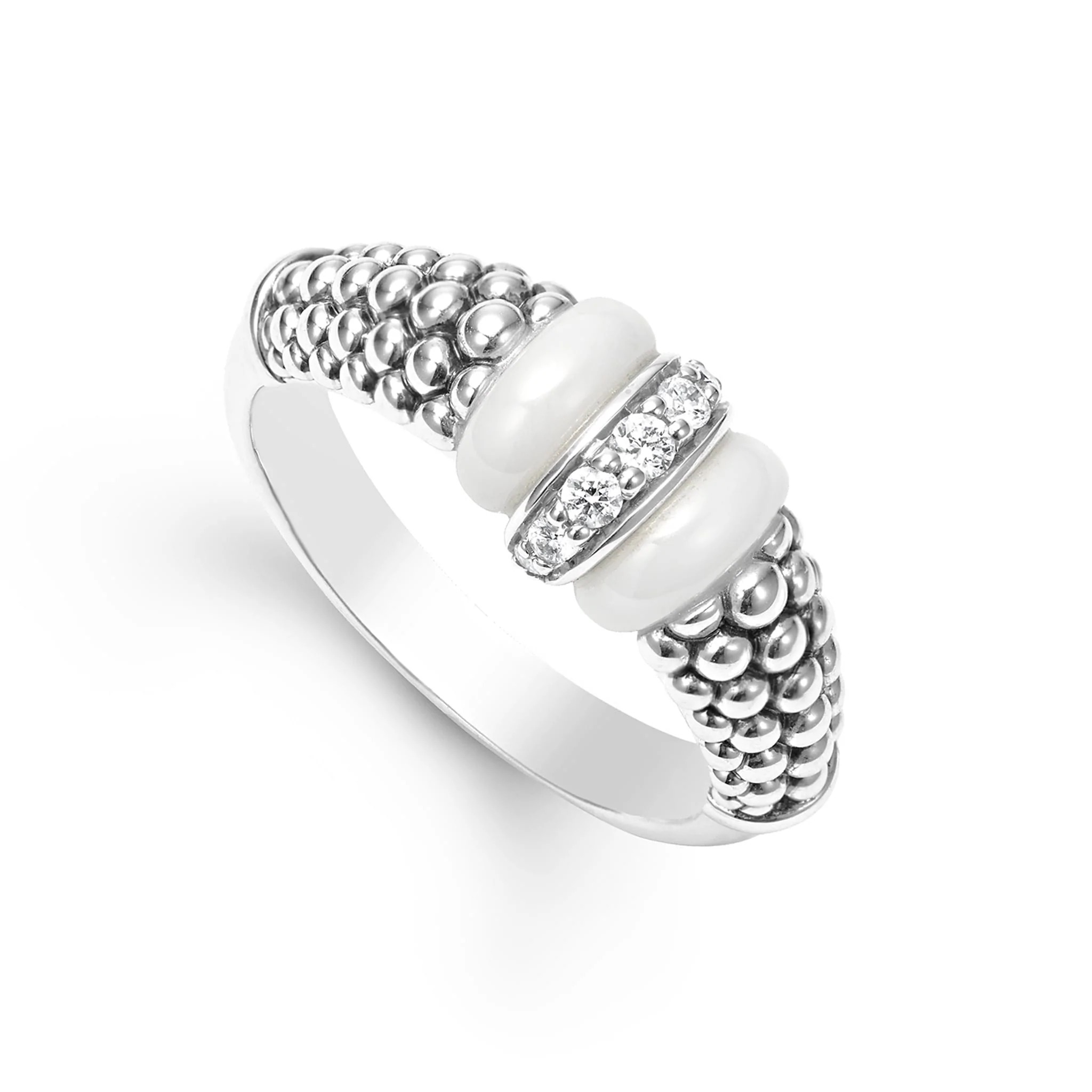 Lagos White Caviar Ceramic & Caviar Diamond Ring