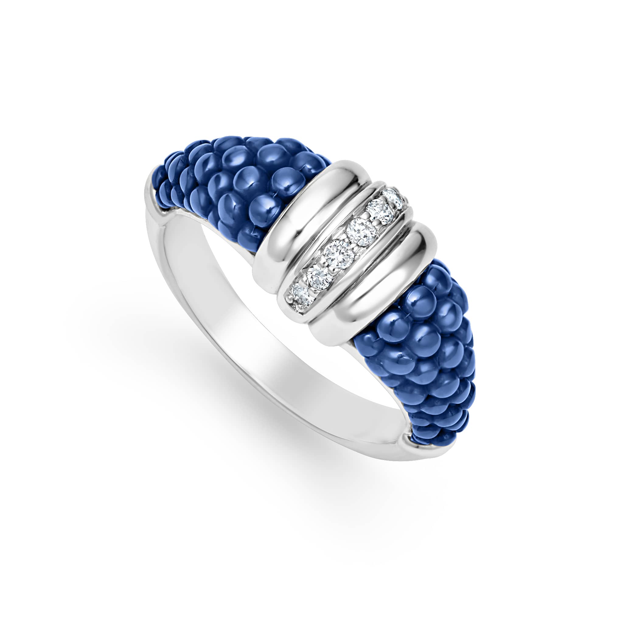 Lagos Blue Caviar Ceramic Diamond Stacking Ring