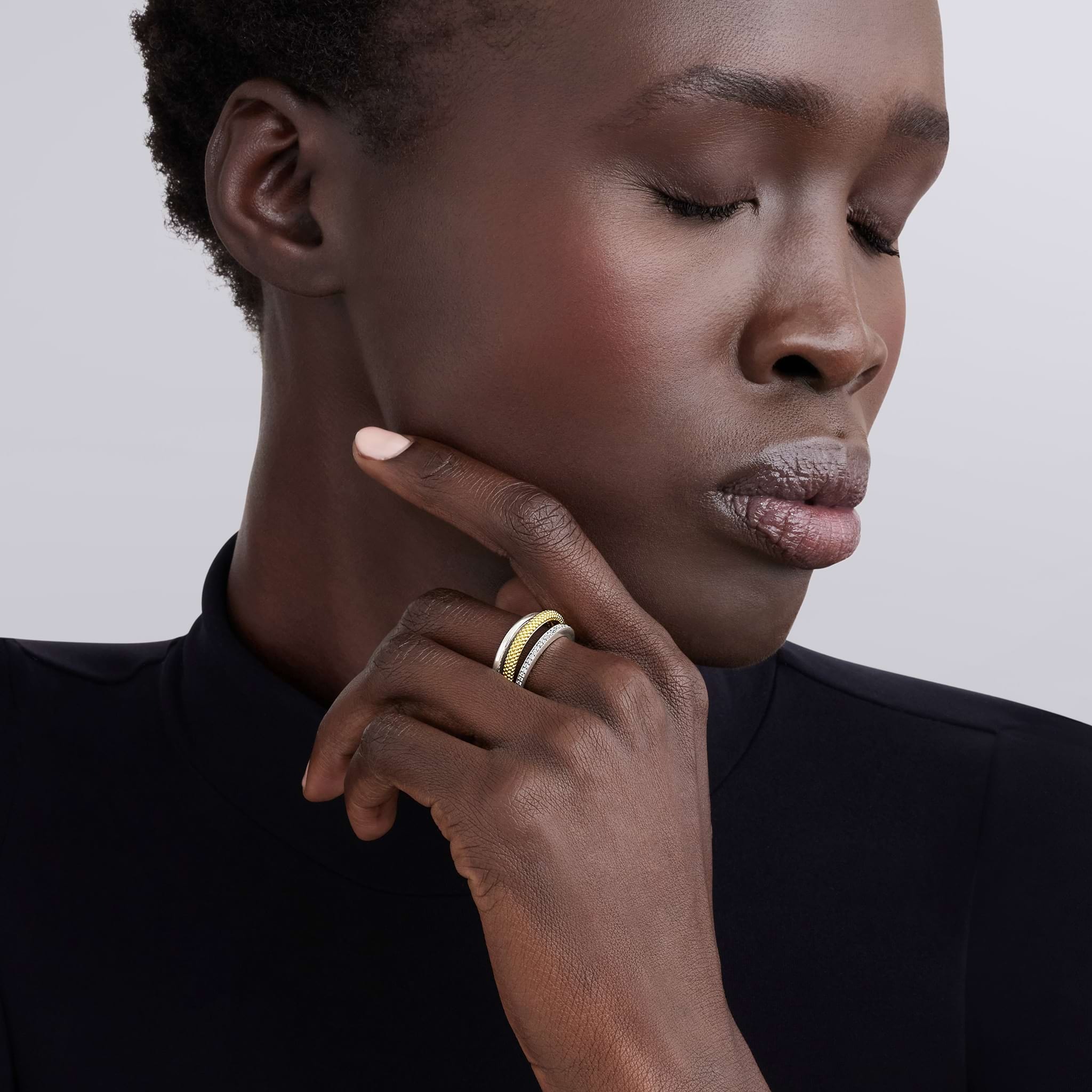 Lagos Caviar Lux Two-tone Three Ring Diamond Ring