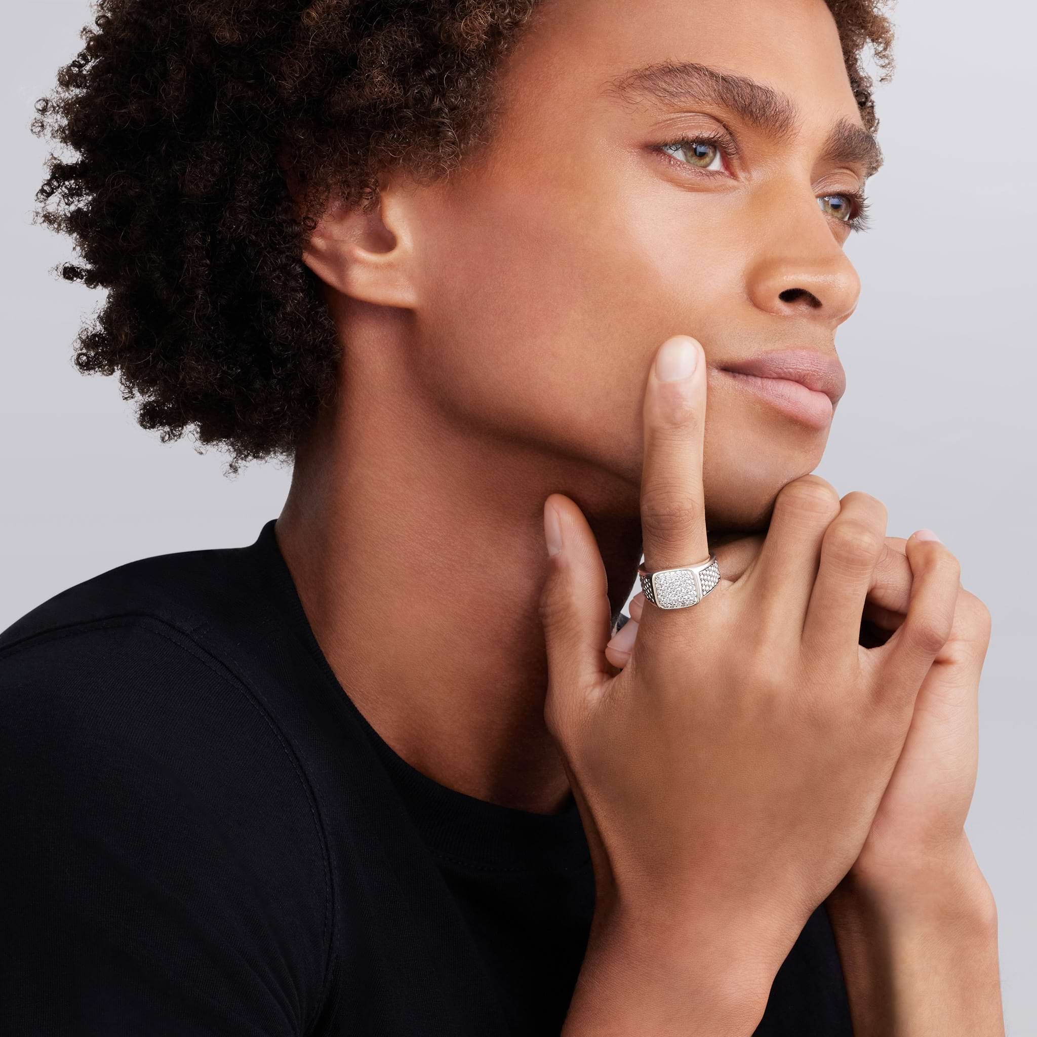 Lagos Men's Anthem Caviar Beaded Square Diamond Ring