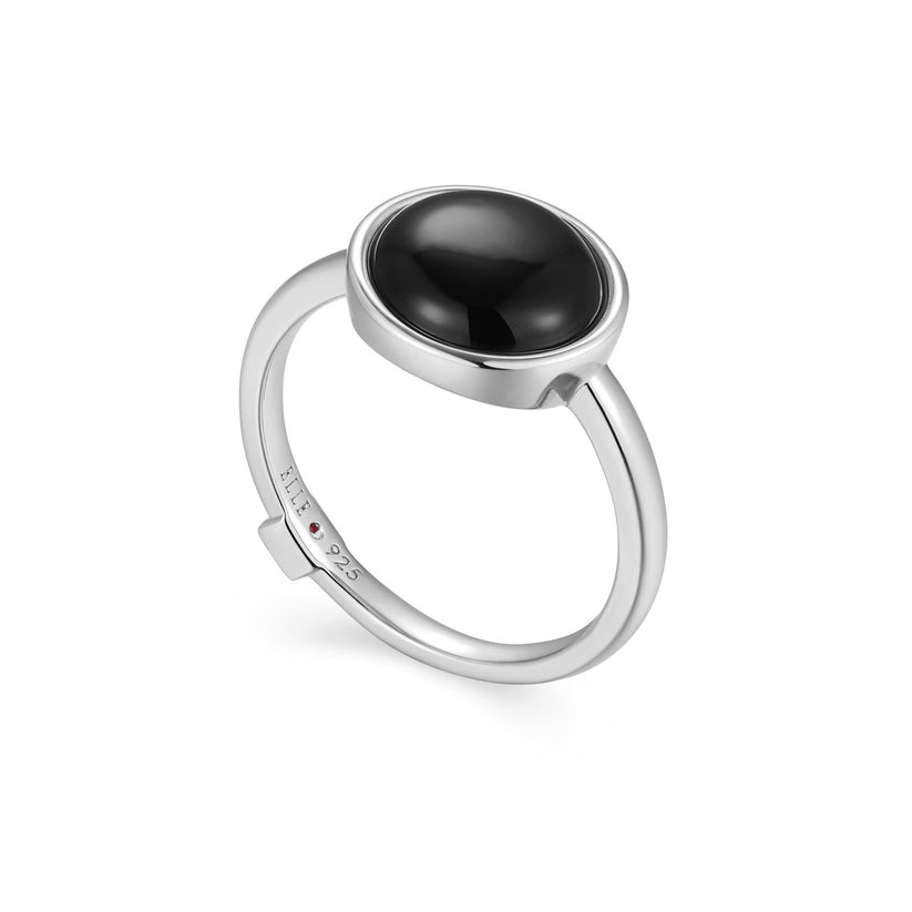 Elle Lustre Button Black Agate Ring