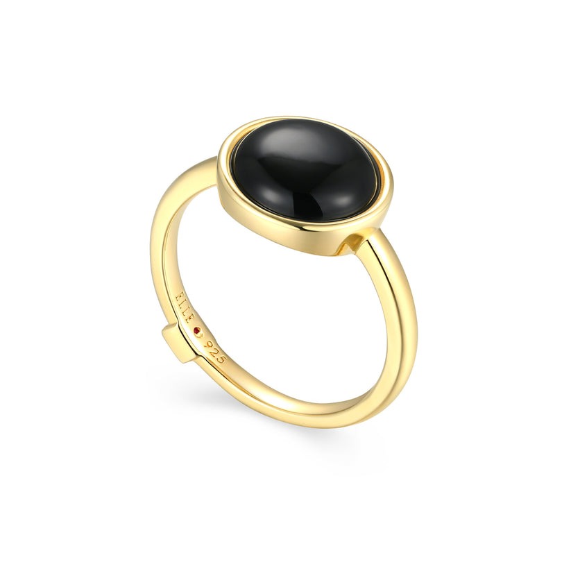 Elle Lustre Button Black Agate Ring