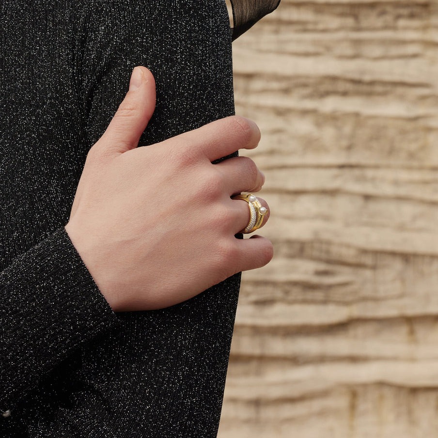 Ania Haie Sparkle Pearl Crossover Adjustable Ring