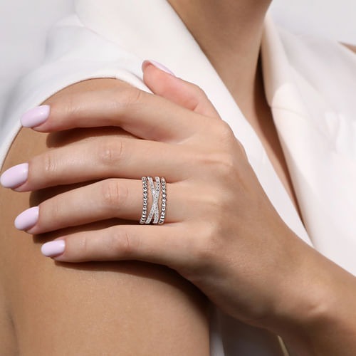 Gabriel & Co. Bujukan Silver White Sapphire Criss Cross Ring