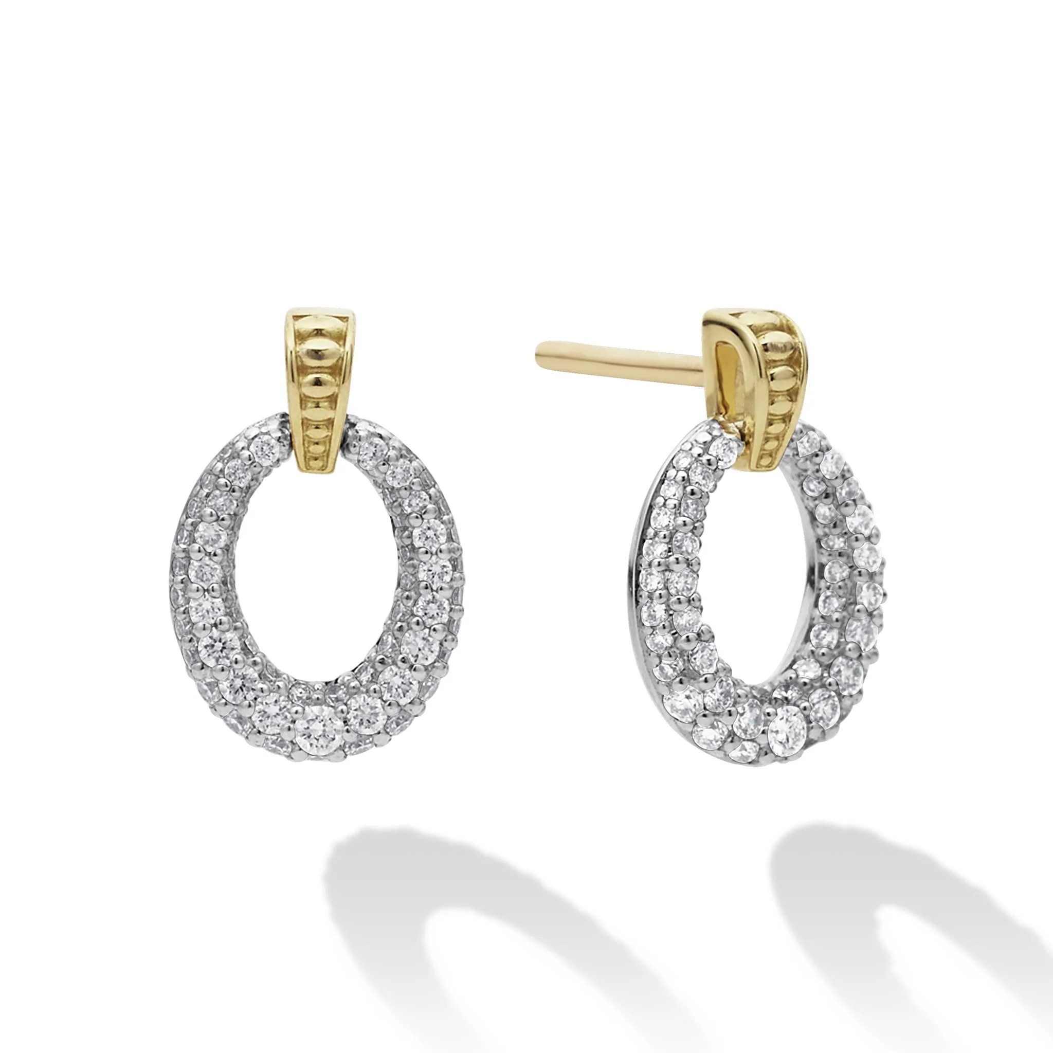 Lagos Caviar Lux Gold Oval Drop Diamond Earrings