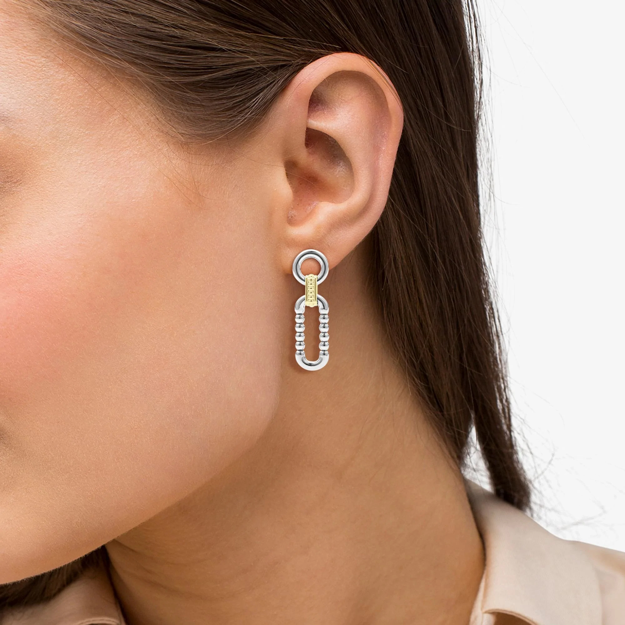 Lagos Signature Caviar Two Tone Link Drop Earrings