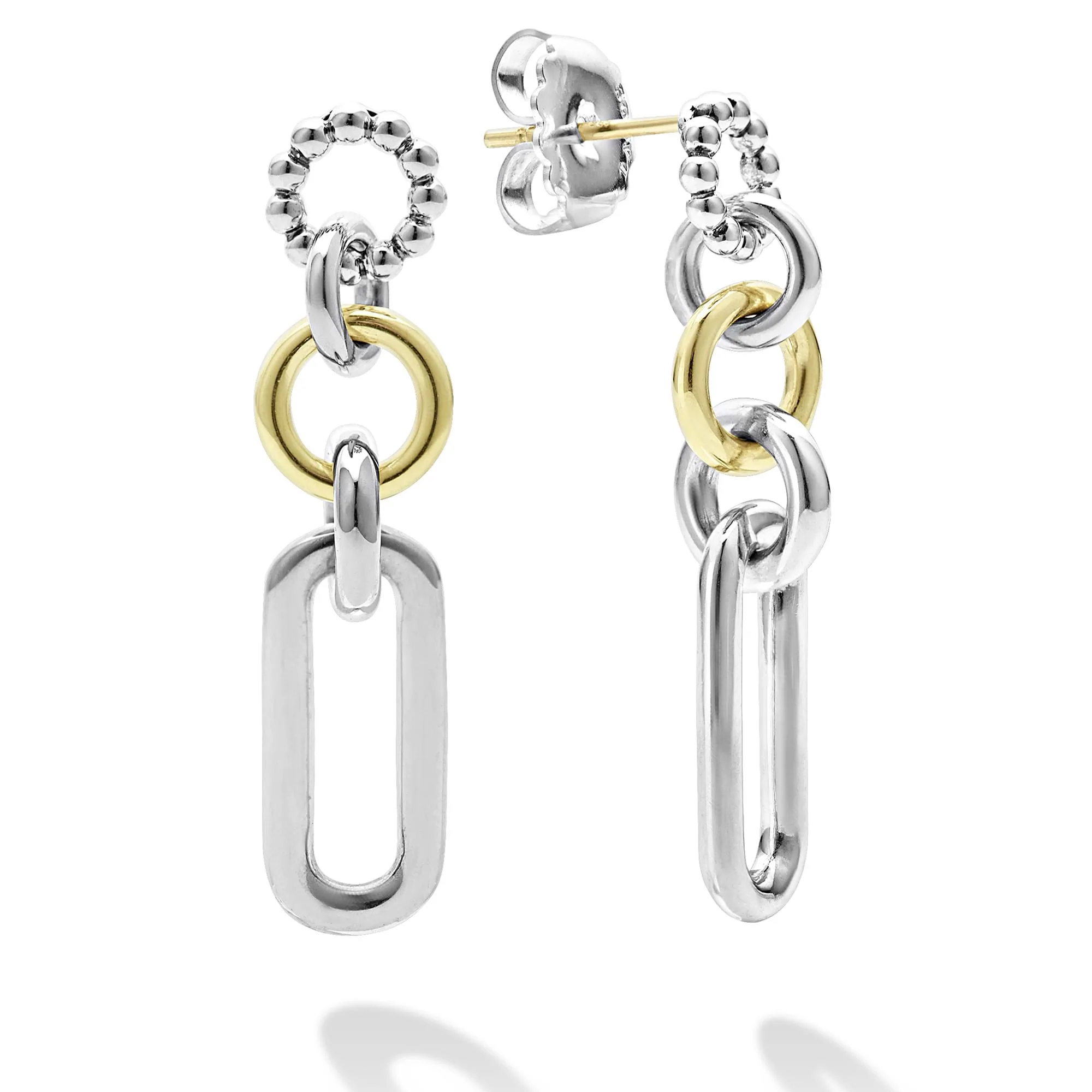 Lagos Signature Caviar Two Tone Link Drop Earrings