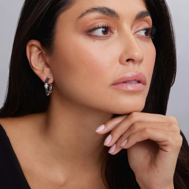 Lagos Black Caviar Diamond Hoop Earrings
