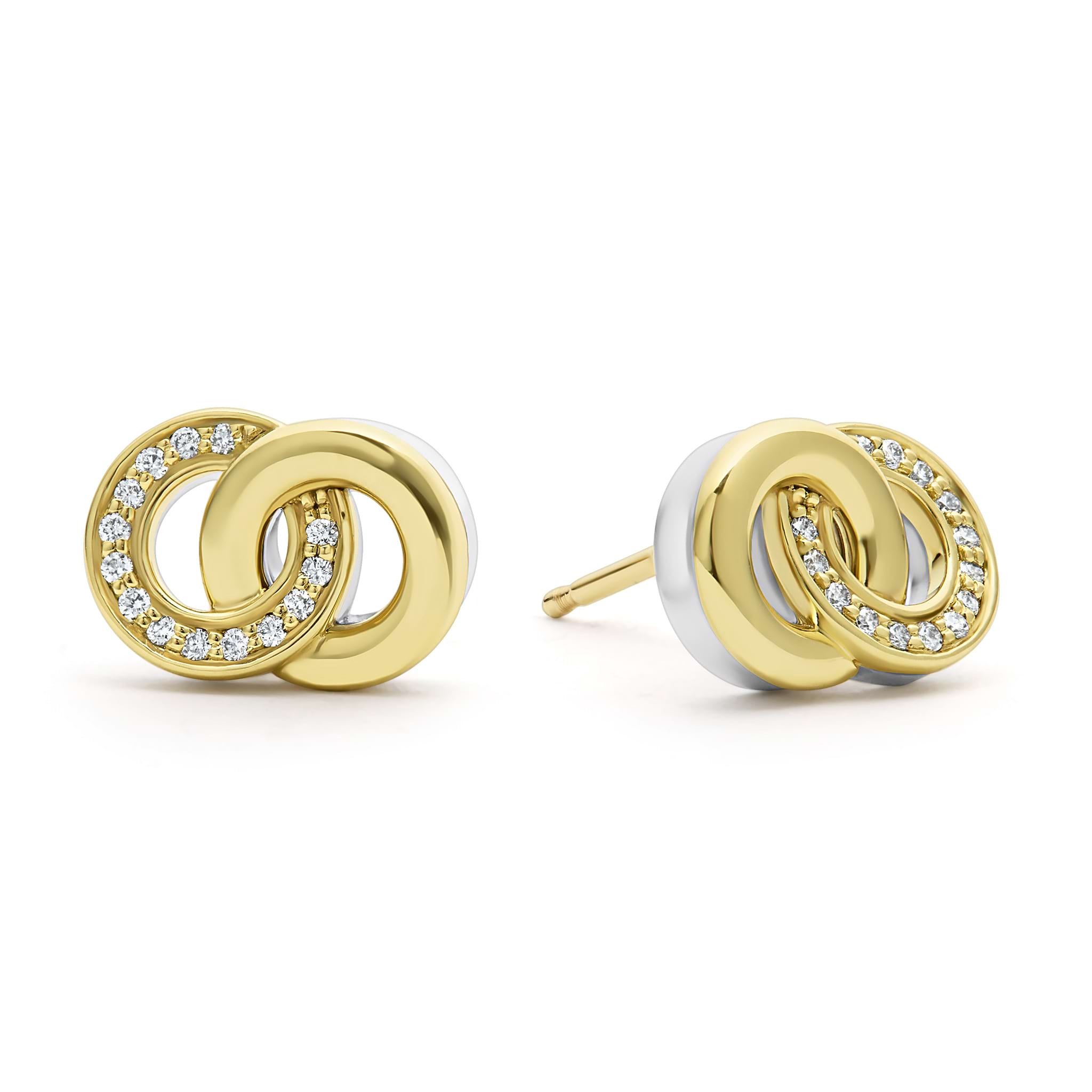 Lagos Signature Caviar Two-tone Interlocking Diamond Stud Earrings