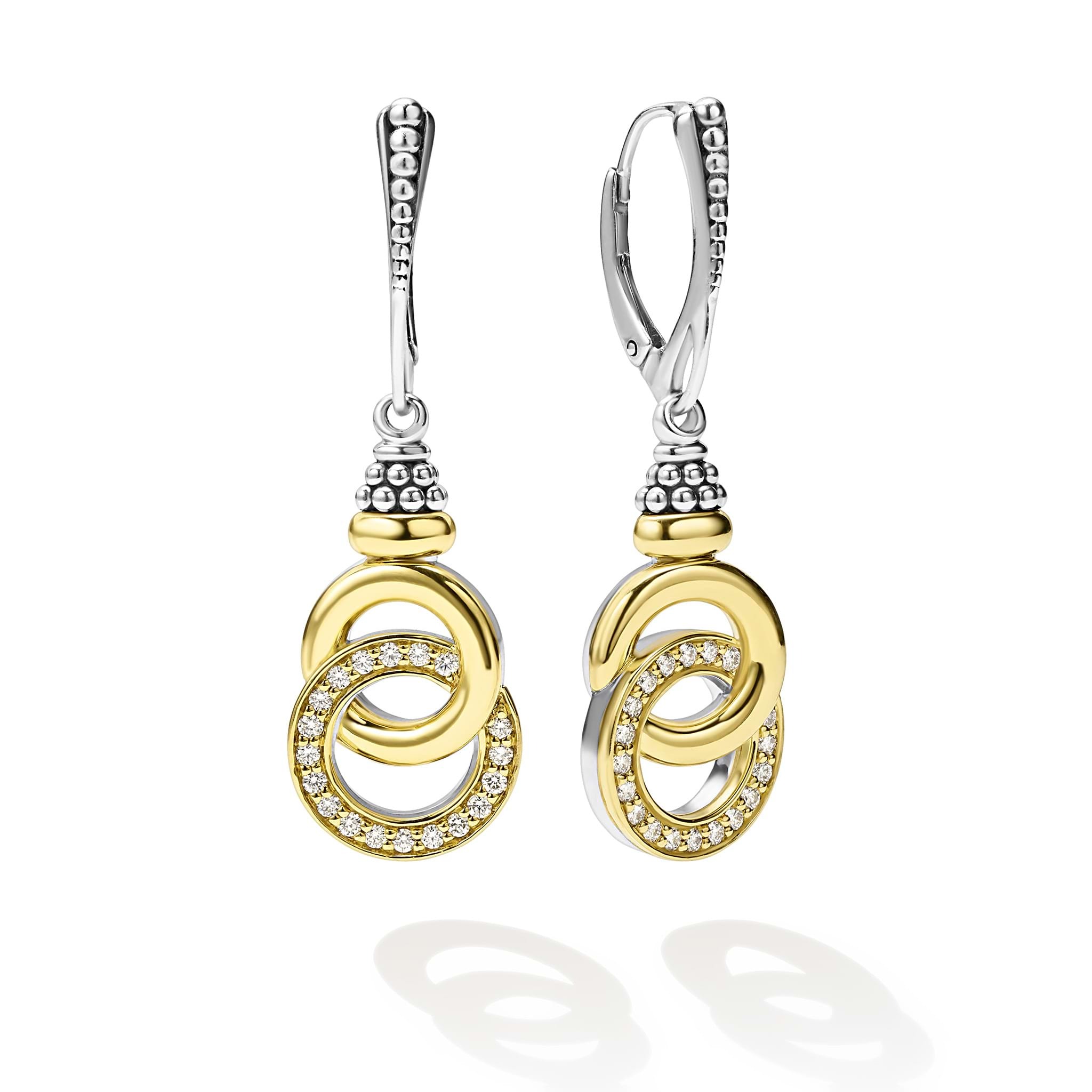 Lagos Two-tone Interlocking Diamond Drop Earrings