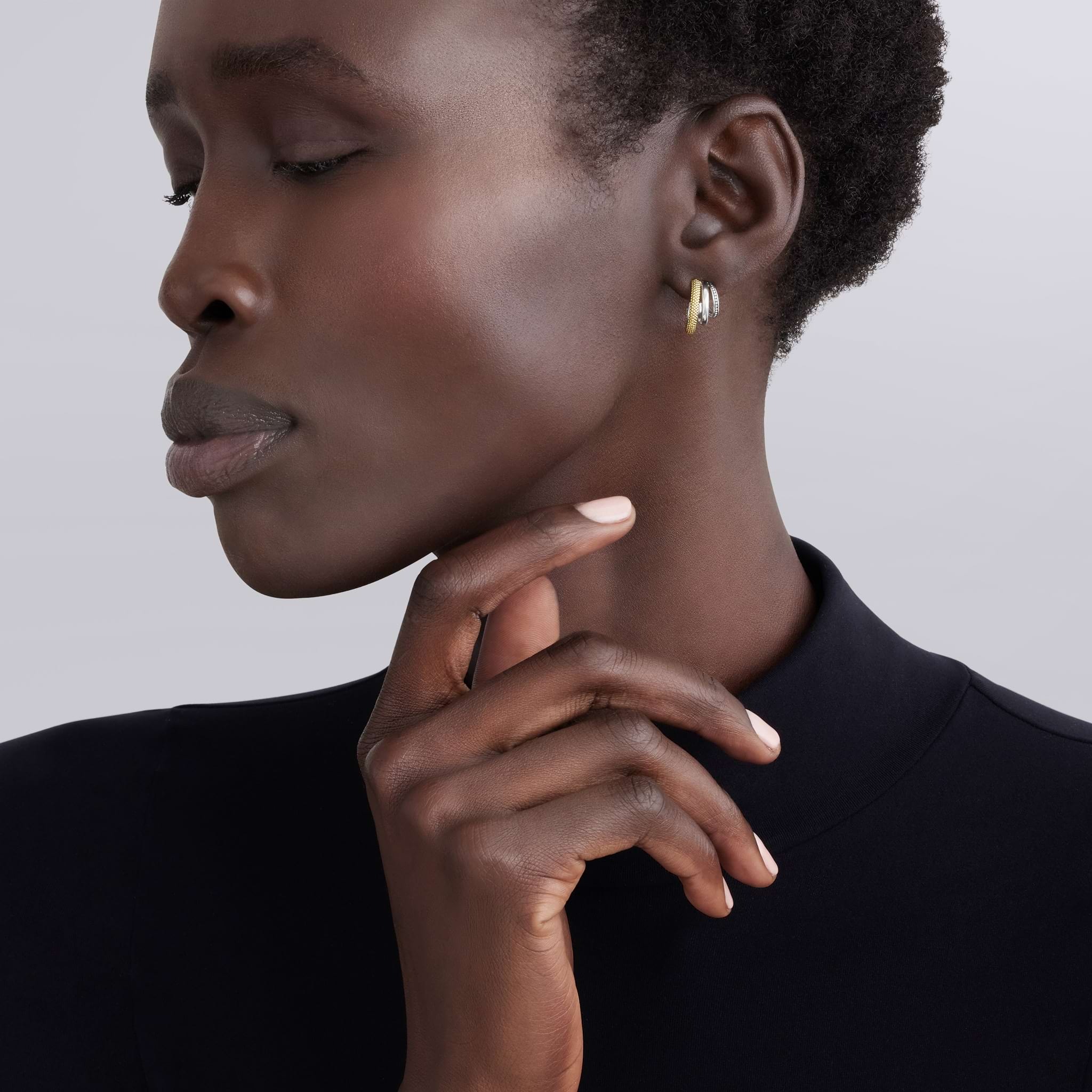 Lagos Caviar Lux Two-tone Three Ring Hoop Earrings