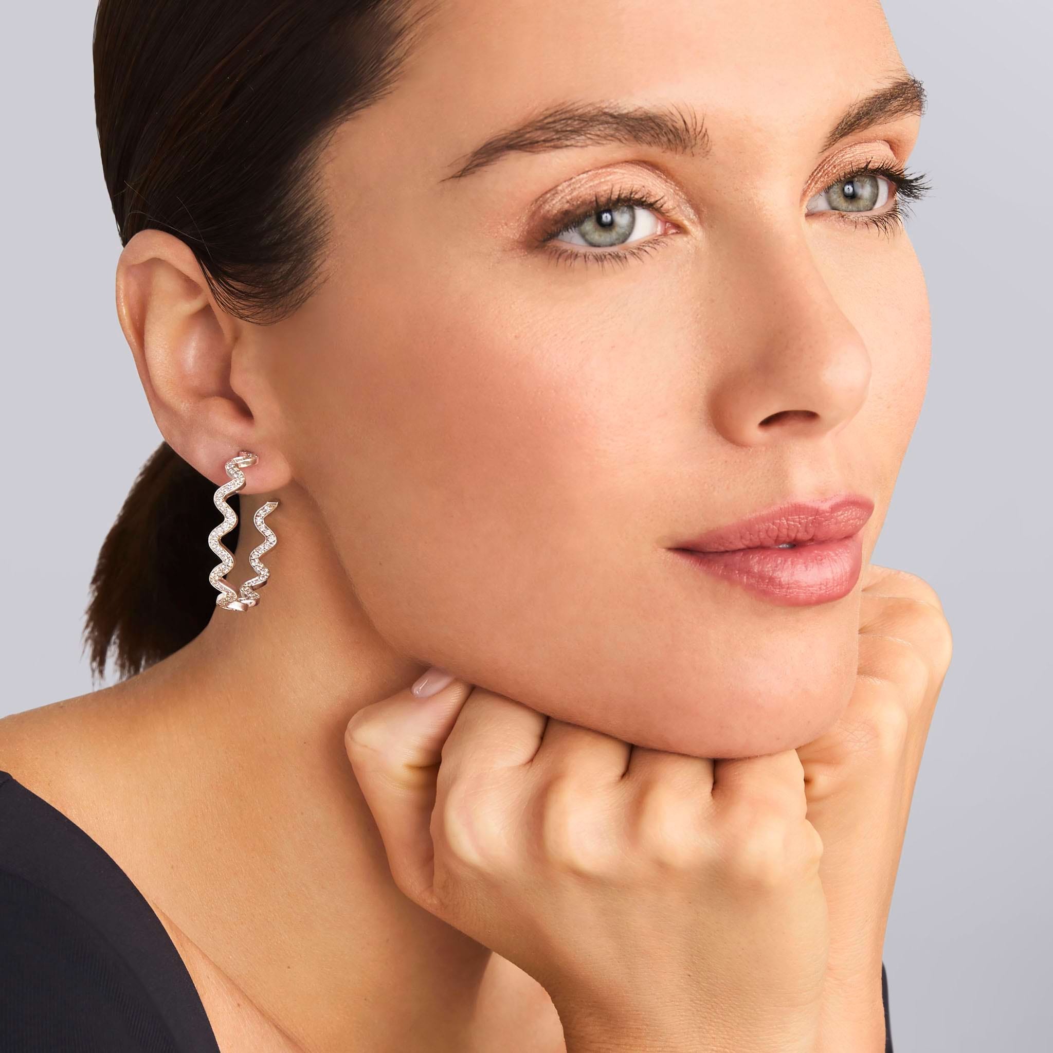 Lagos Caviar Spark Large Wave Diamond Hoop Earrings