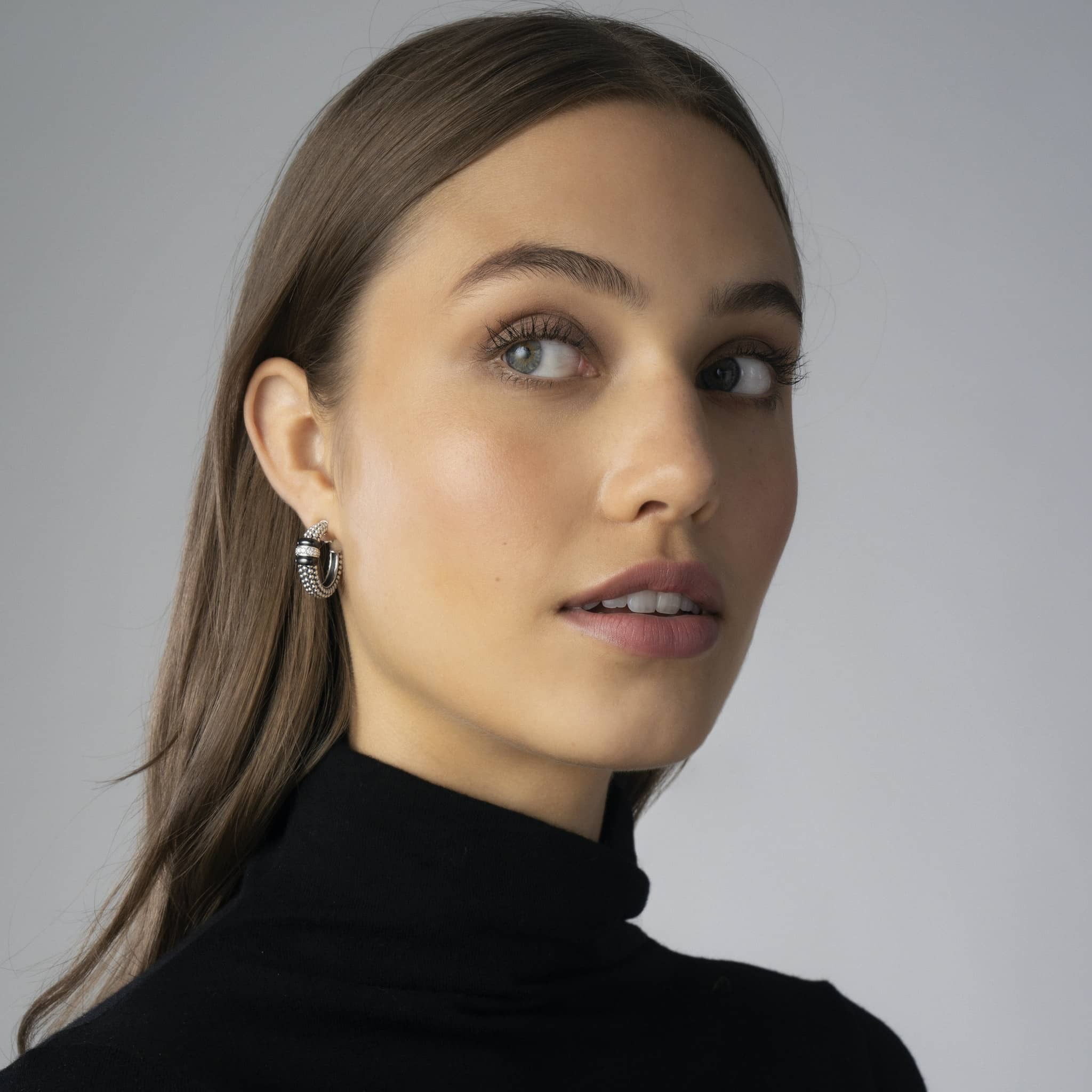 Lagos Black Caviar Diamond Hoop Earrings