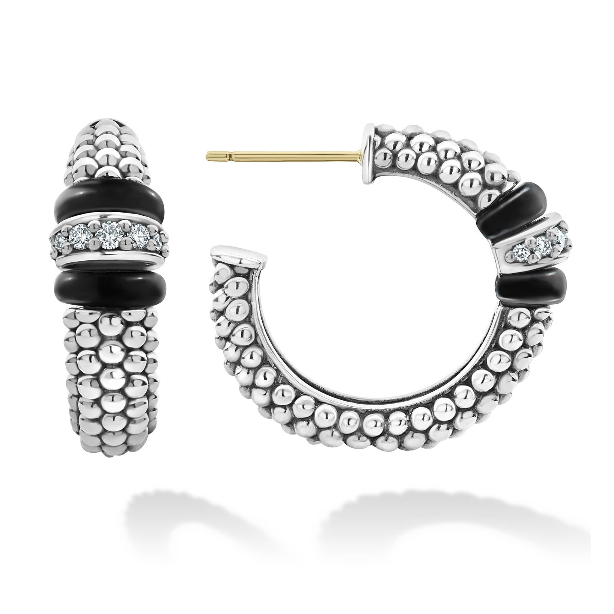 Lagos Black Caviar Diamond Hoop Earrings