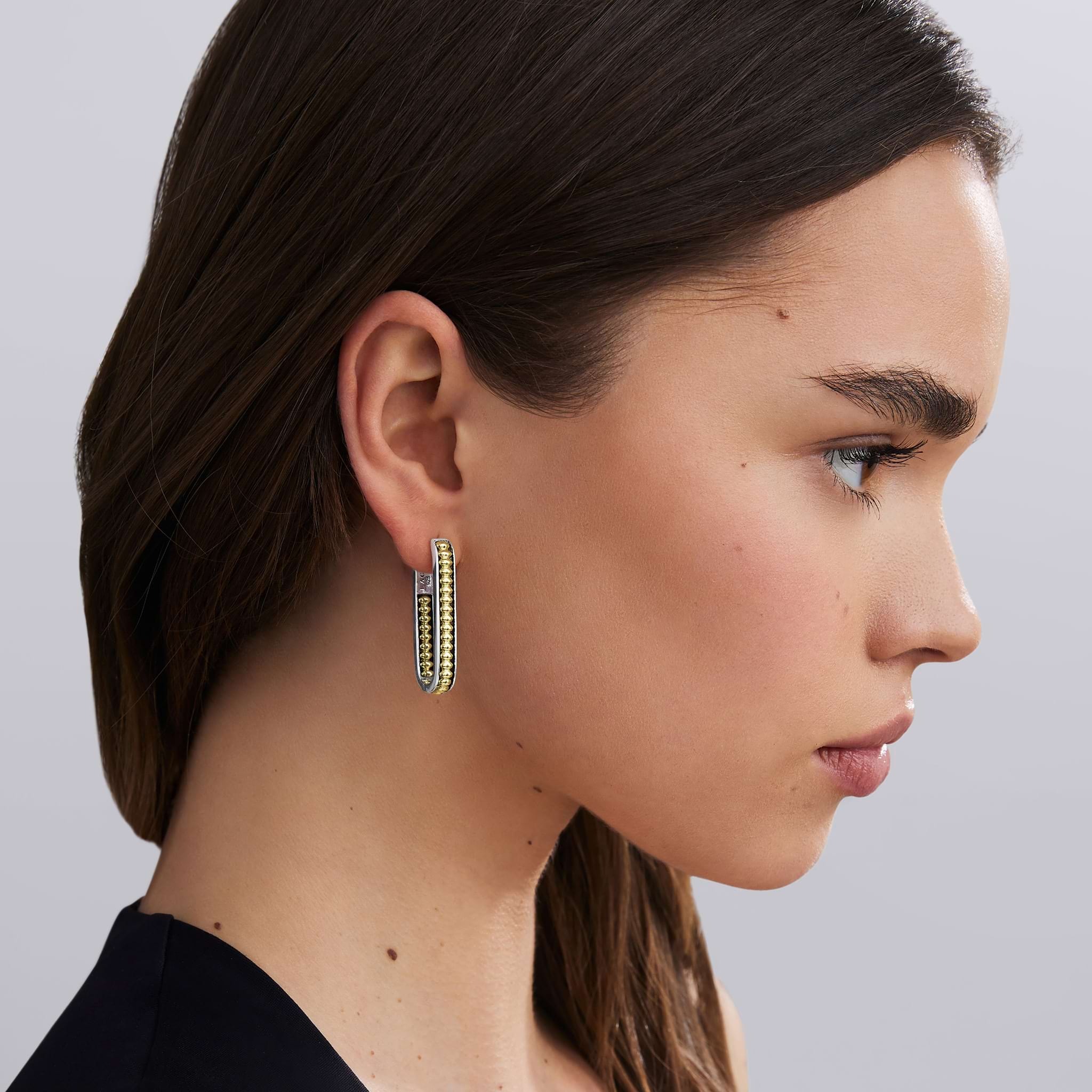 LAGOS Signature Caviar Large Linear Hoop Earrings