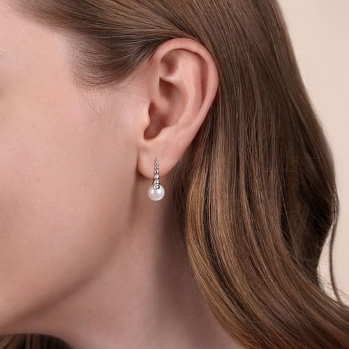 Gabriel & Co. Bujukan Silver 15mm Pearl Huggie Hoop Earrings