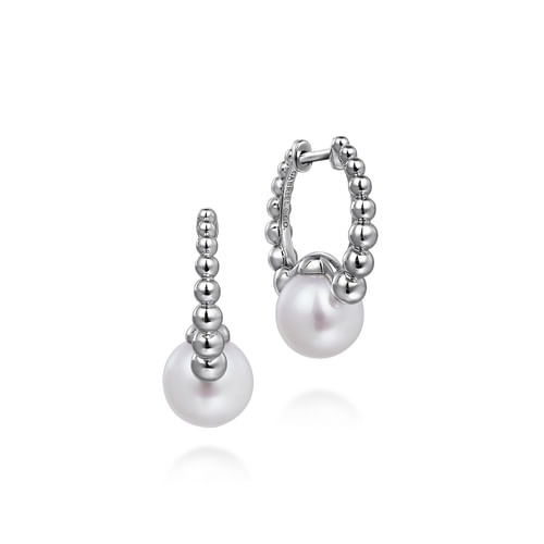 Gabriel & Co. Bujukan Silver 15mm Pearl Huggie Hoop Earrings