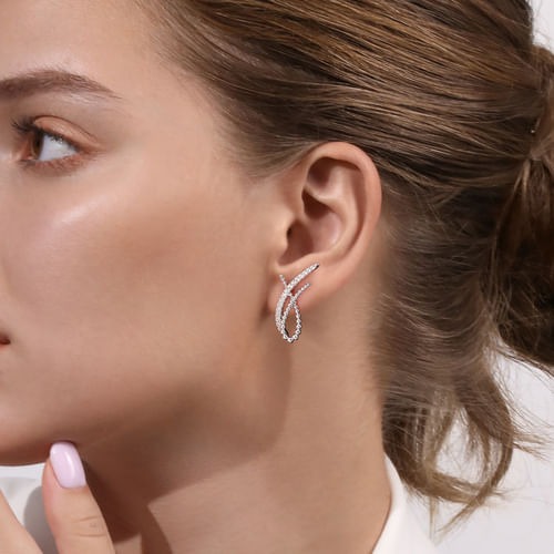 Gabriel & Co. Bujukan Silver White Sapphire Stud Earrings