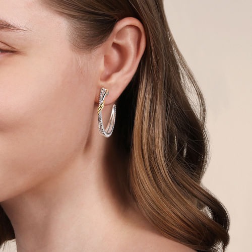 Gabriel & Co. Bujukan Two-Tone Criss Cross J Hoop Earrings