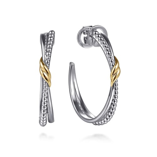 Gabriel & Co. Bujukan Two-Tone Criss Cross J Hoop Earrings