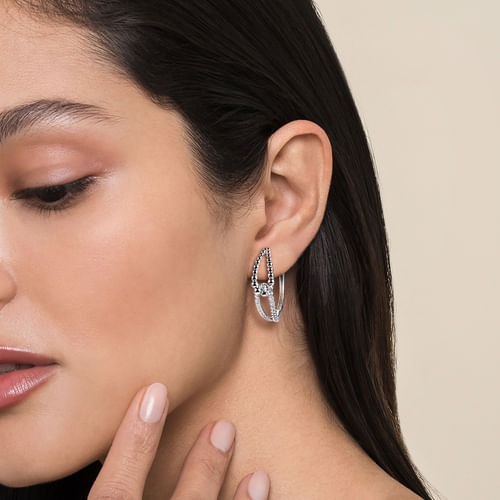 Gabriel & Co. Bujukan Silver 30mm White Sapphire Interlocking Hoop Earrings