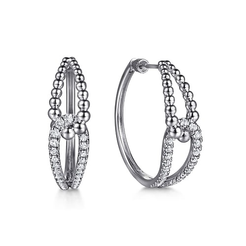 Gabriel & Co. Bujukan Silver 30mm White Sapphire Interlocking Hoop Earrings