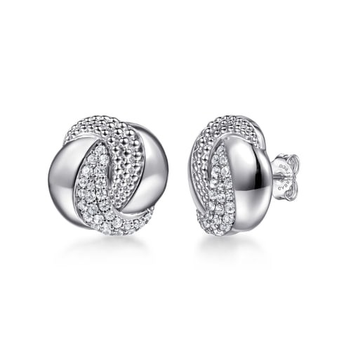 Gabriel & Co. Bujukan Silver White Sapphire Spiral Stud Earrings