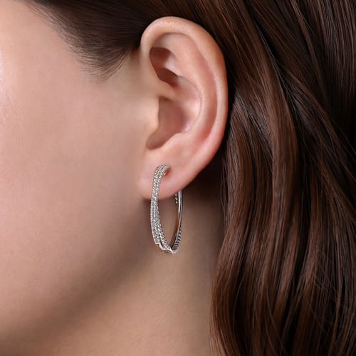Gabriel & Co. Bujukan Silver 30mm White Sapphire Twisted Classic Hoop Earrings