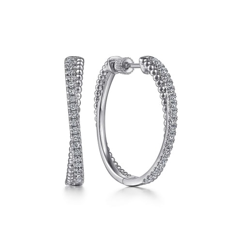 Gabriel & Co. Bujukan Silver 30mm White Sapphire Twisted Classic Hoop Earrings