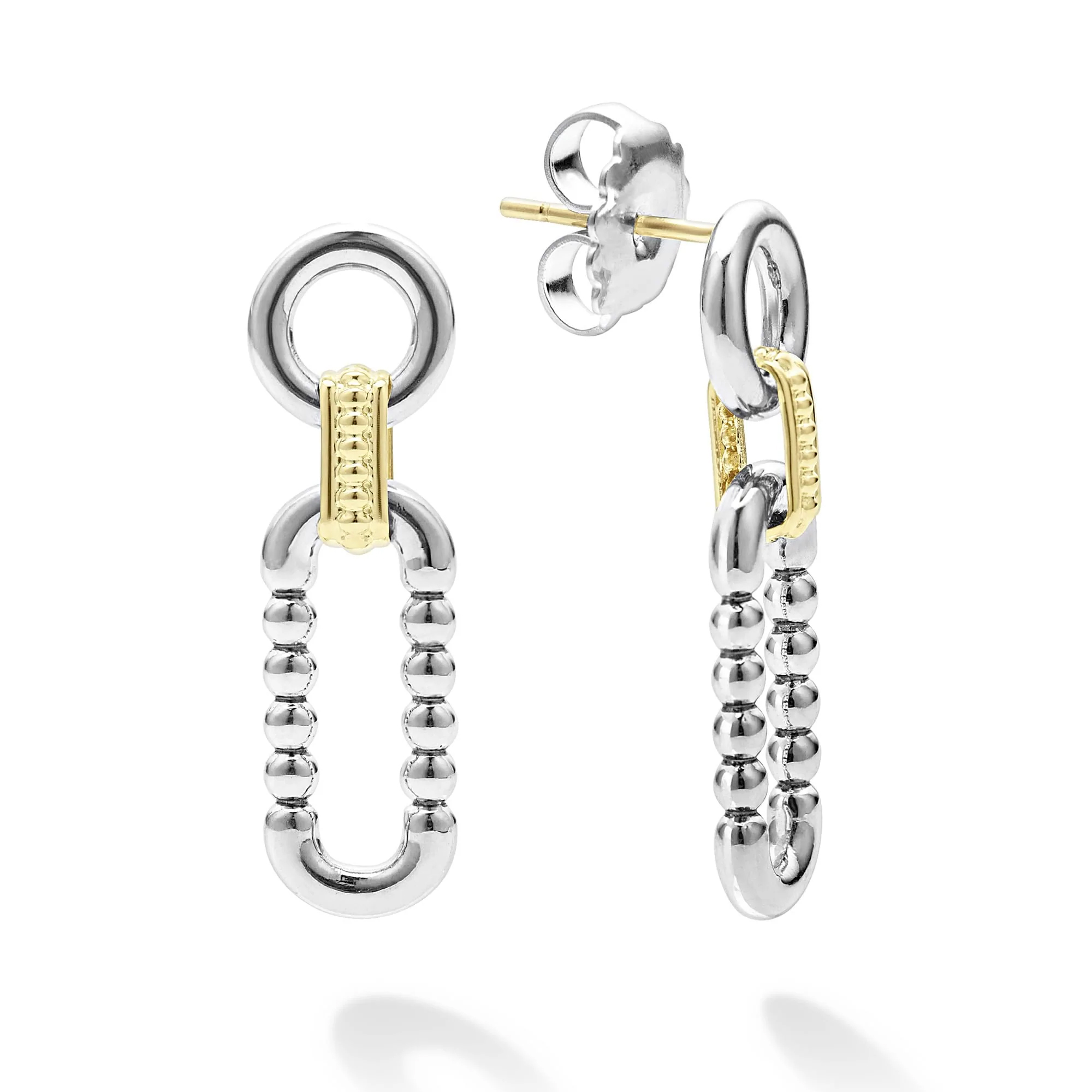 LAGOS Signature Caviar Two Tone Link Drop Earrings