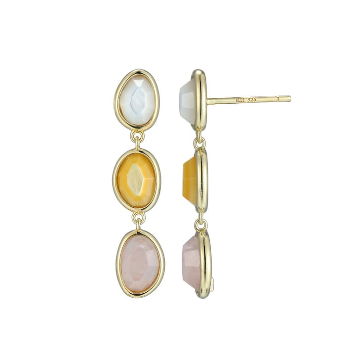 Elle Reviere Mother-of-Pearl & Rose Quartz Drop Earrings