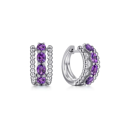 Gabriel & Co. Boutique Silver Bujukan Amethyst Huggie Earrings