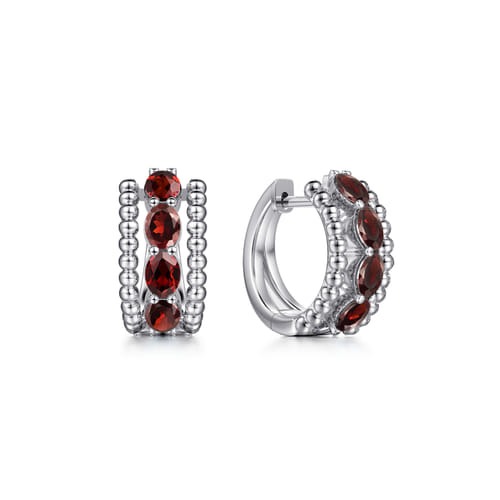 Gabriel & Co. Boutique Silver Bujukan Garnet Huggie Earrings